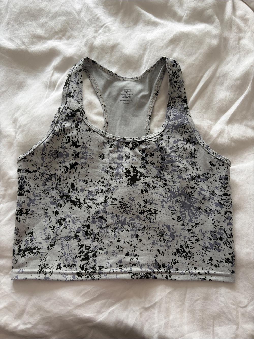 FLEO Grey & Black Abstract Print Racerback Crop Tank